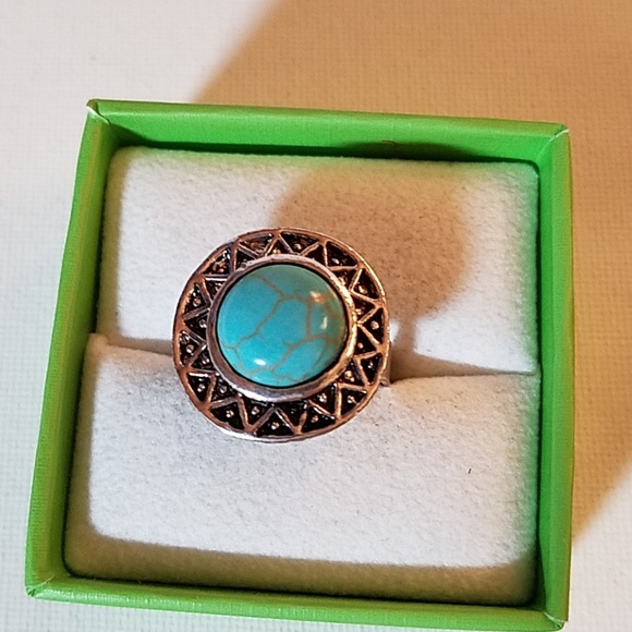 Silver Tone Adjustable Turquoise Ring - Picture 1 of 1